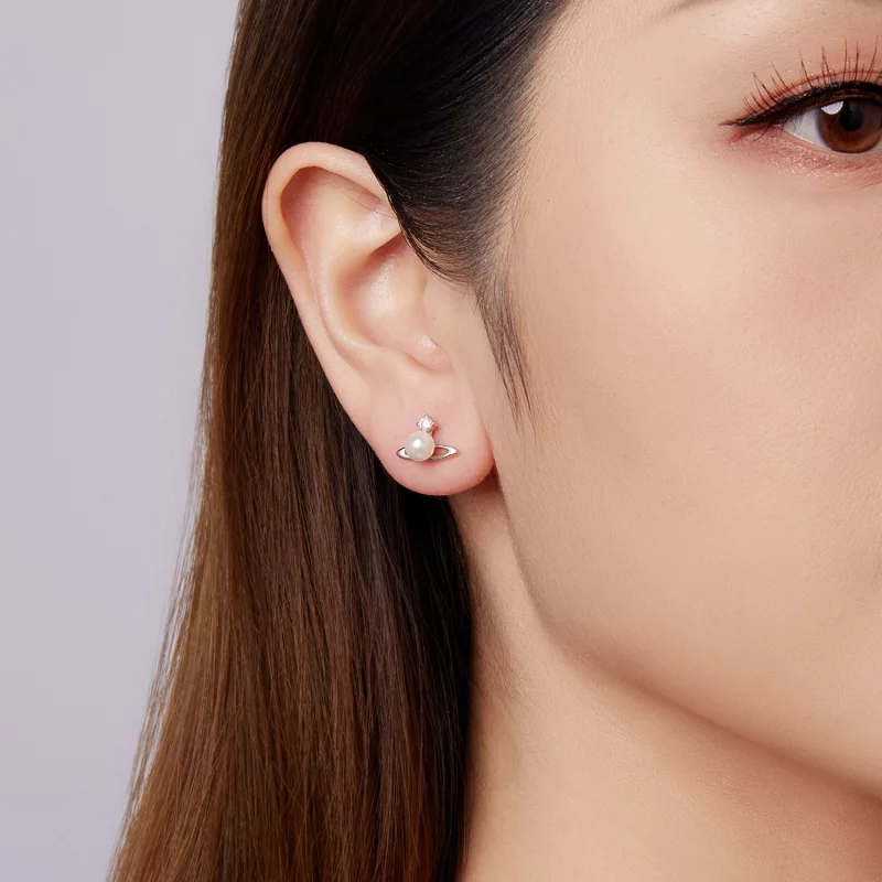 (image pour) Boucles d'oreilles à clou Planétaires en Argent 925 Pandora avec Zircon, Perle e - Afficher 10