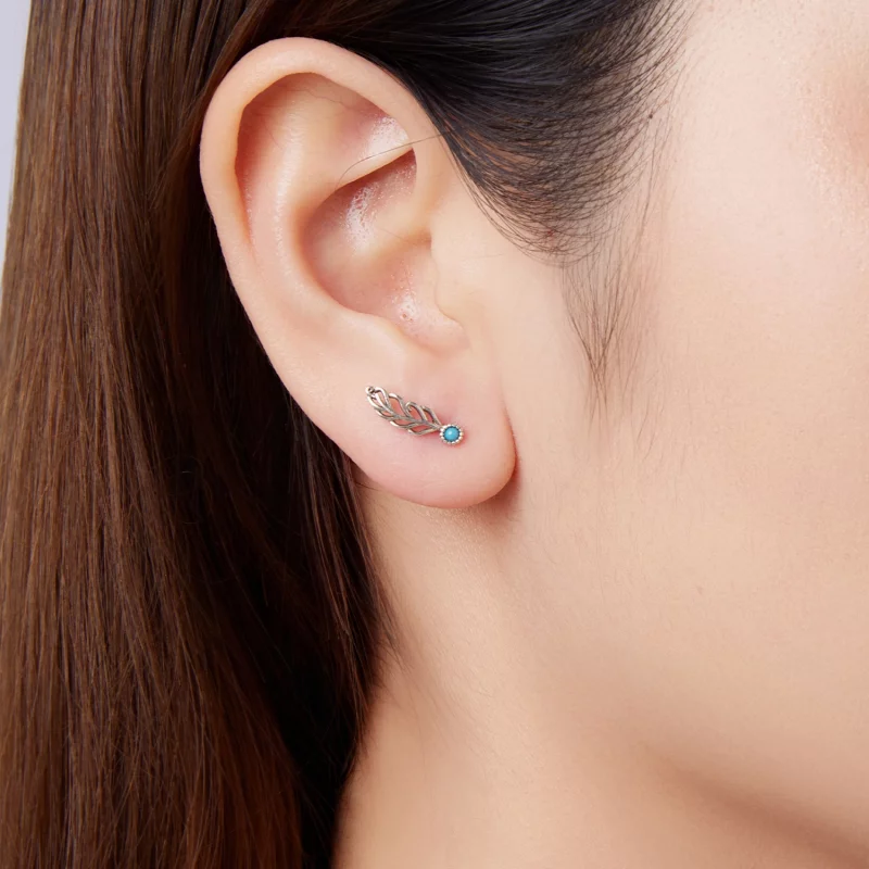 (image pour) Boucles d'oreilles Plume en Argent Sterling Turquoise de Pandora avec Turquoise - Afficher 3
