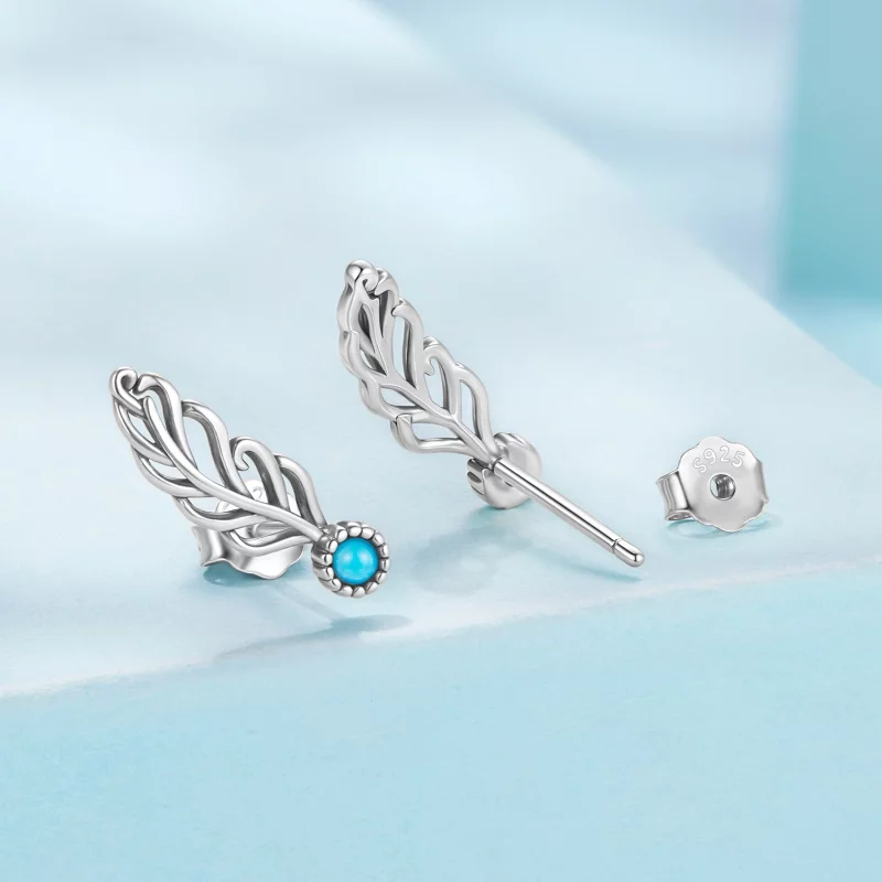 (image pour) Boucles d'oreilles Plume en Argent Sterling Turquoise de Pandora avec Turquoise - Afficher 2
