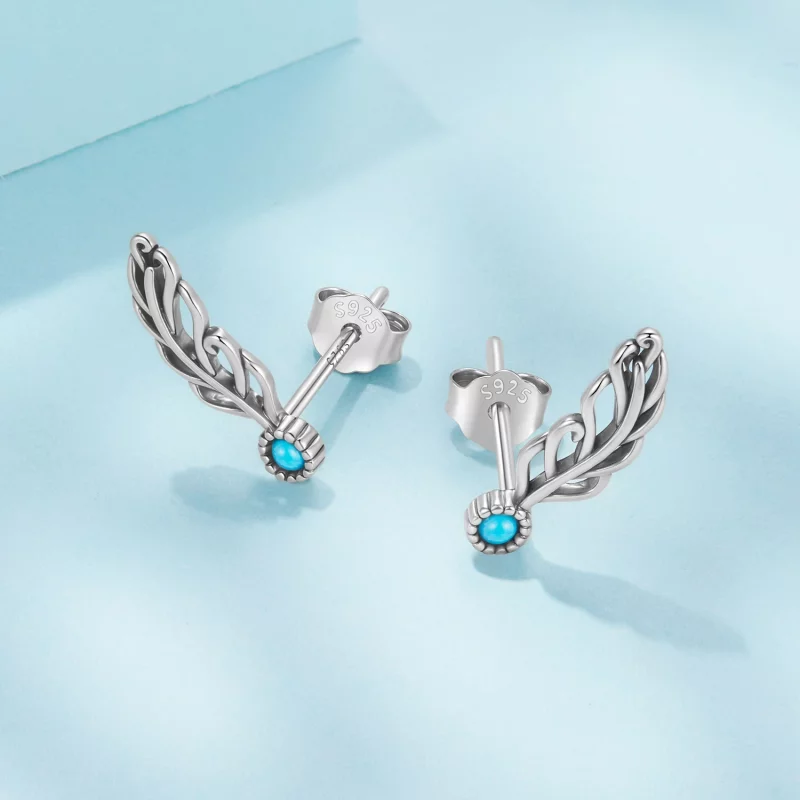 (image pour) Boucles d'oreilles Plume en Argent Sterling Turquoise de Pandora avec Turquoise - Afficher 4