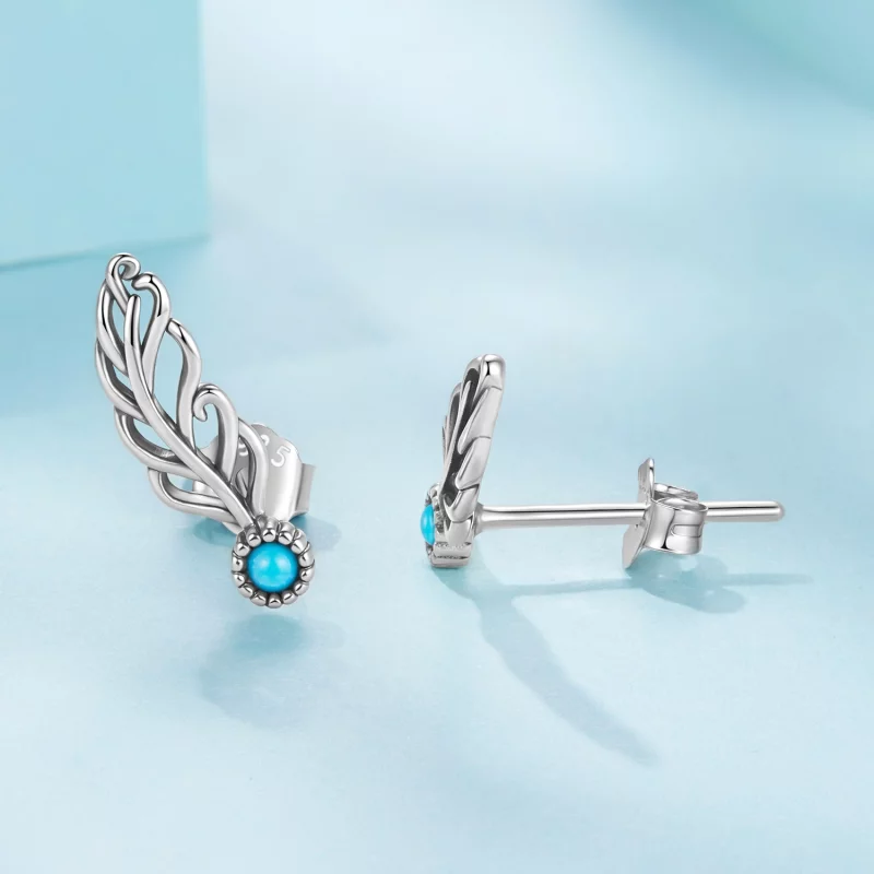 (image pour) Boucles d'oreilles Plume en Argent Sterling Turquoise de Pandora avec Turquoise - Afficher 5