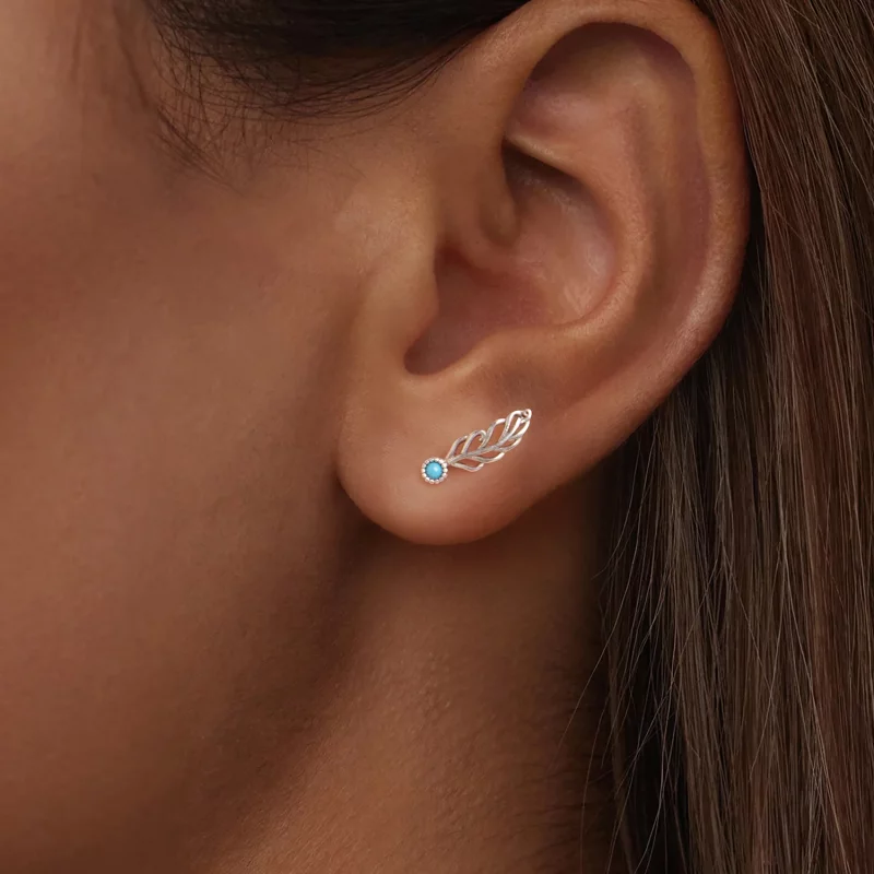 (image pour) Boucles d'oreilles Plume en Argent Sterling Turquoise de Pandora avec Turquoise - Afficher 6