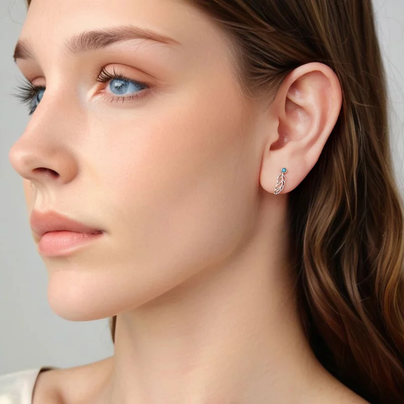 (image pour) Boucles d'oreilles Plume en Argent Sterling Turquoise de Pandora avec Turquoise - Afficher 8