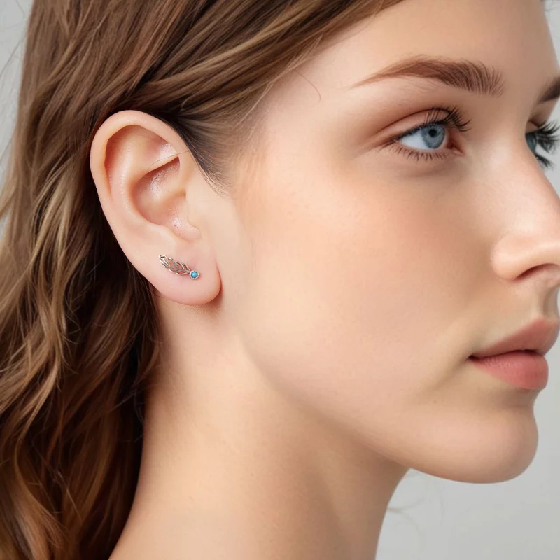 (image pour) Boucles d'oreilles Plume en Argent Sterling Turquoise de Pandora avec Turquoise - Afficher 9