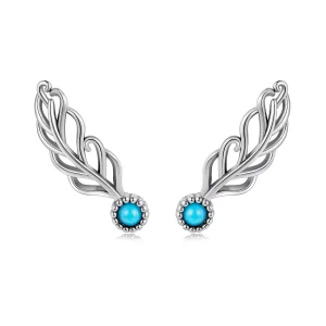 (image pour) Boucles d'oreilles Plume en Argent Sterling Turquoise de Pandora avec Turquoise Synthétique et Finition Oxydée - SCE1896