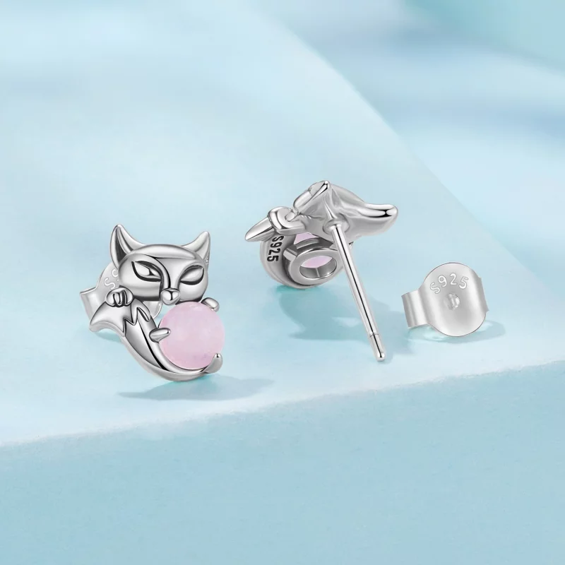 (image pour) Boucles d'oreilles Pandora Style en argent sterling renard avec pierre de jade e - Afficher 2