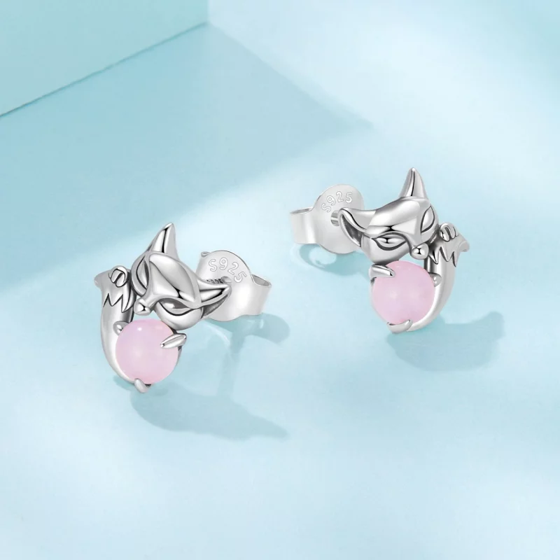 (image pour) Boucles d'oreilles Pandora Style en argent sterling renard avec pierre de jade e - Afficher 3