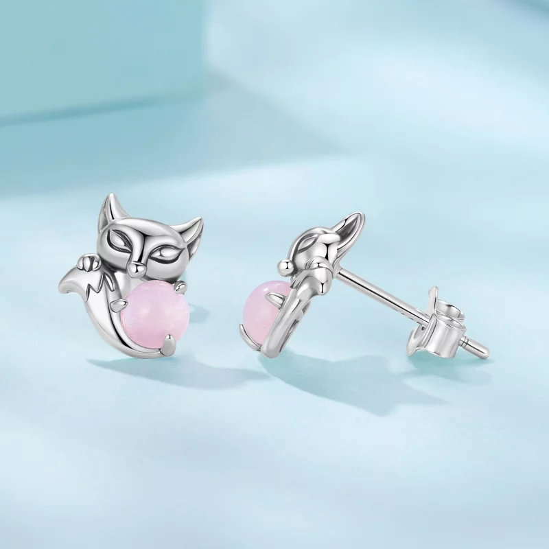 (image pour) Boucles d'oreilles Pandora Style en argent sterling renard avec pierre de jade e - Afficher 4