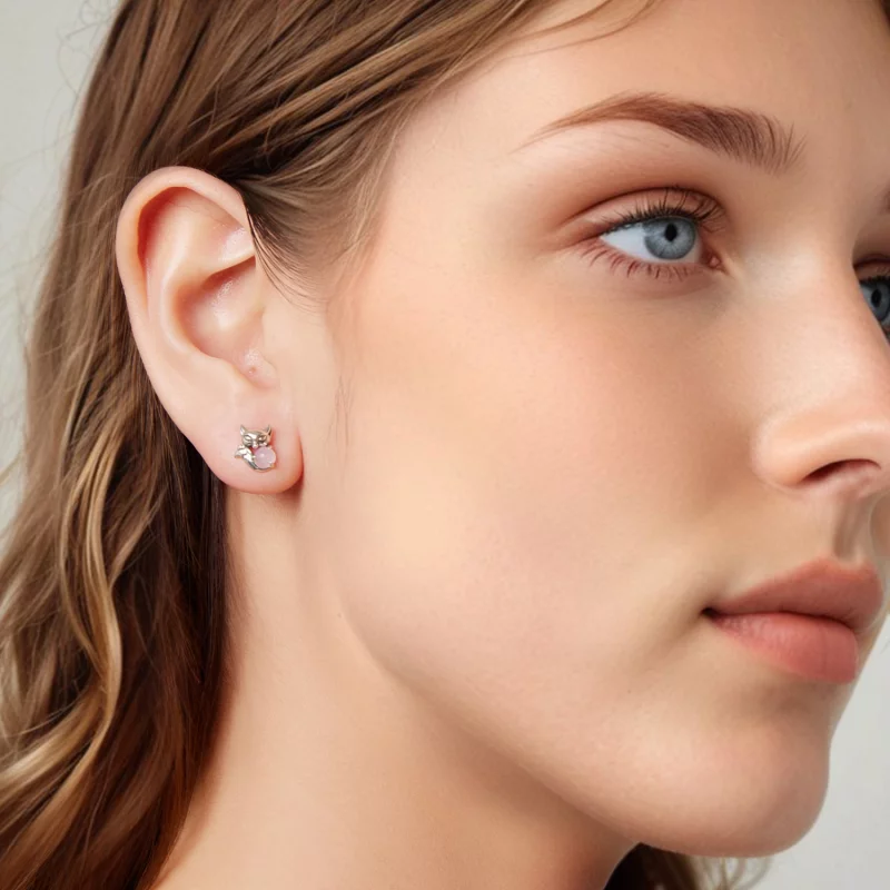 (image pour) Boucles d'oreilles Pandora Style en argent sterling renard avec pierre de jade e - Afficher 7