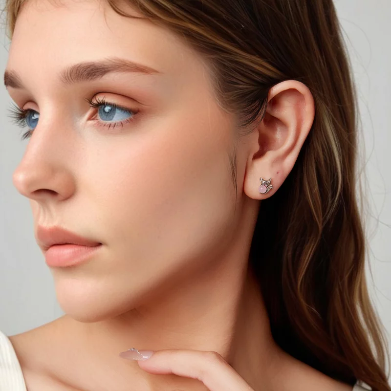 (image pour) Boucles d'oreilles Pandora Style en argent sterling renard avec pierre de jade e - Afficher 8