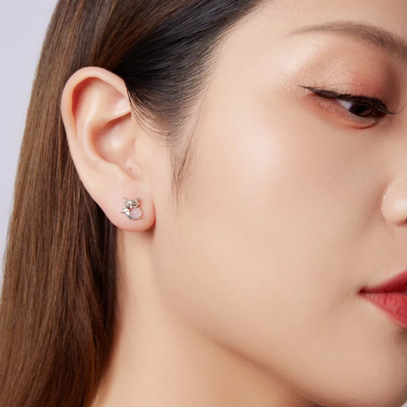 (image pour) Boucles d'oreilles Pandora Style en argent sterling renard avec pierre de jade e - Afficher 9