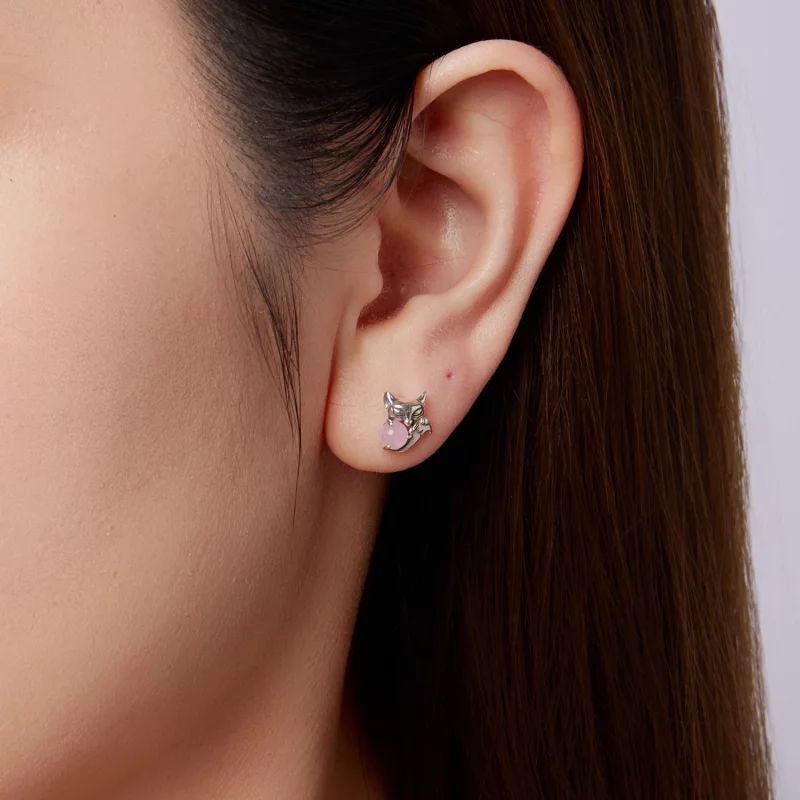 (image pour) Boucles d'oreilles Pandora Style en argent sterling renard avec pierre de jade e - Afficher 10
