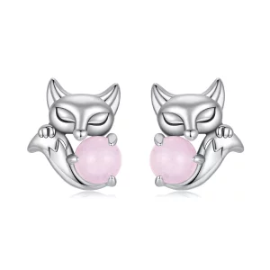 (image pour) Boucles d'oreilles Pandora Style en argent sterling renard avec pierre de jade et finition oxydée - SCE1903