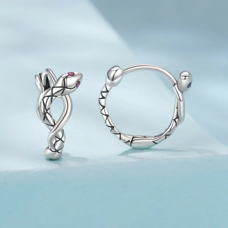 (image pour) Boucles d'oreilles Huggie Serpent en argent sterling Pandora avec zirconium et f - Afficher 2