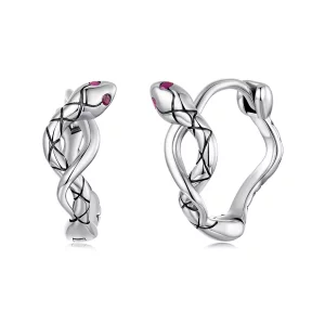 (image pour) Boucles d'oreilles Huggie Serpent en argent sterling Pandora avec zirconium et finition oxydée - SCE1891