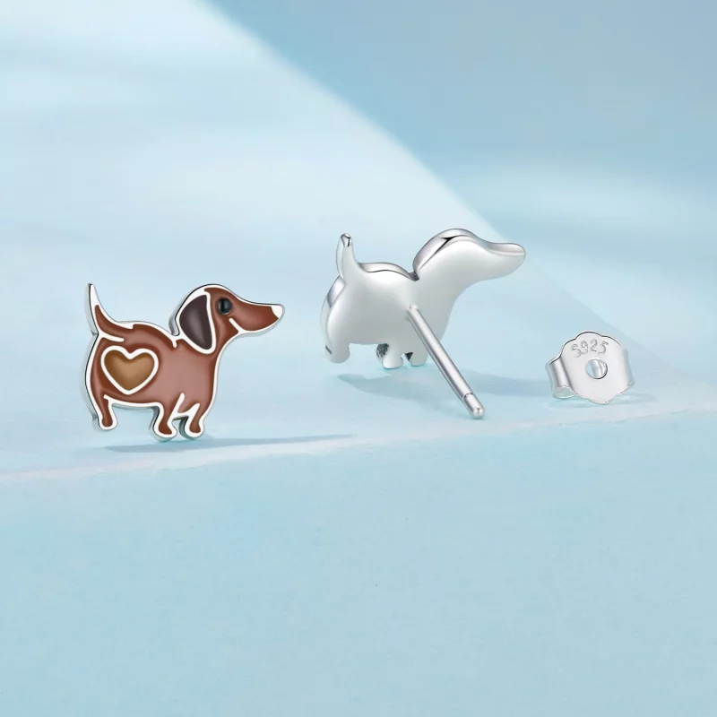 (image pour) Pandora Style 925 Argent Sterling Boucles d'Oreille à Clous Teckel avec Émail et - Afficher 2