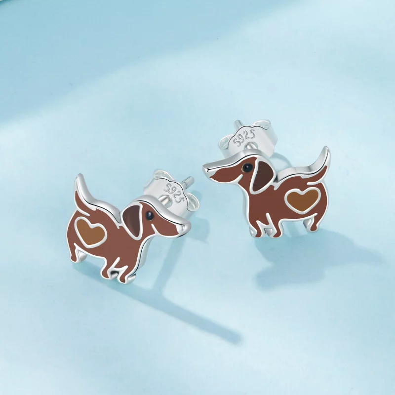 (image pour) Pandora Style 925 Argent Sterling Boucles d'Oreille à Clous Teckel avec Émail et - Afficher 3