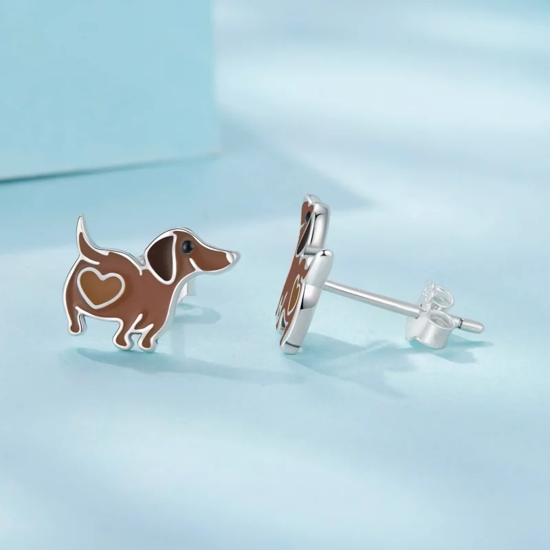 (image pour) Pandora Style 925 Argent Sterling Boucles d'Oreille à Clous Teckel avec Émail et - Afficher 4
