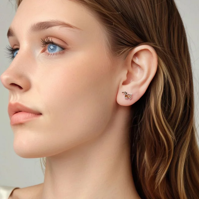 (image pour) Pandora Style 925 Argent Sterling Boucles d'Oreille à Clous Teckel avec Émail et - Afficher 7