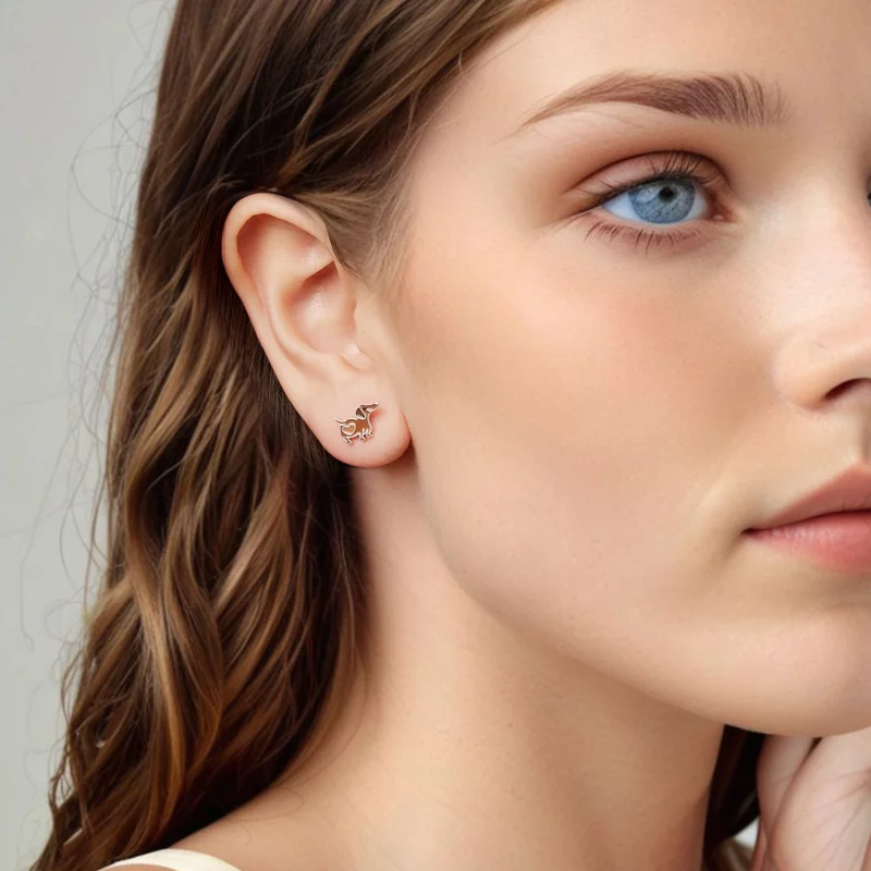 (image pour) Pandora Style 925 Argent Sterling Boucles d'Oreille à Clous Teckel avec Émail et - Afficher 8