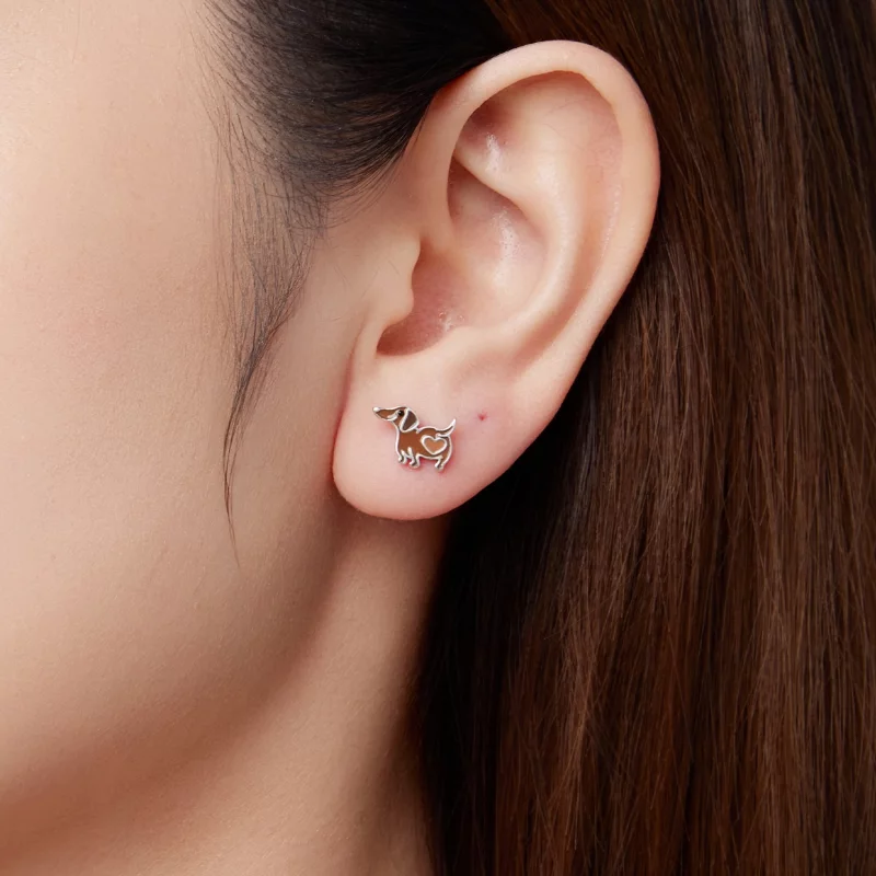 (image pour) Pandora Style 925 Argent Sterling Boucles d'Oreille à Clous Teckel avec Émail et - Afficher 9