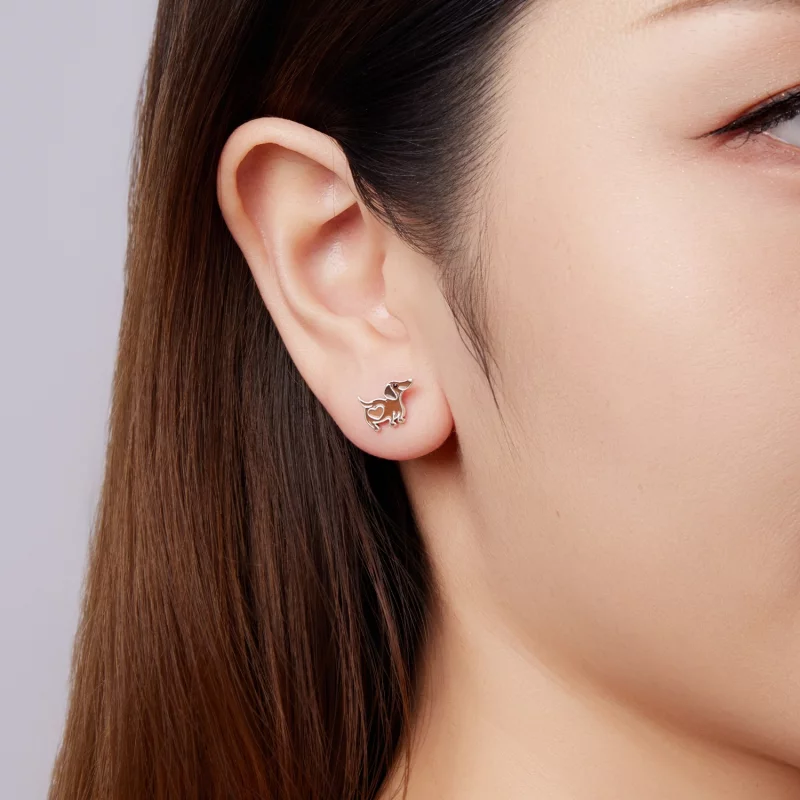 (image pour) Pandora Style 925 Argent Sterling Boucles d'Oreille à Clous Teckel avec Émail et - Afficher 10