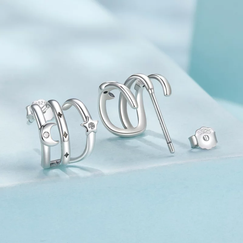 (image pour) Boucles d'oreilles multi-cercles Étoile Lune en argent sterling Pandora avec zir - Afficher 2