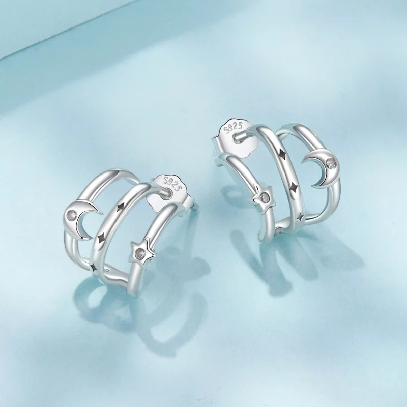 (image pour) Boucles d'oreilles multi-cercles Étoile Lune en argent sterling Pandora avec zir - Afficher 3