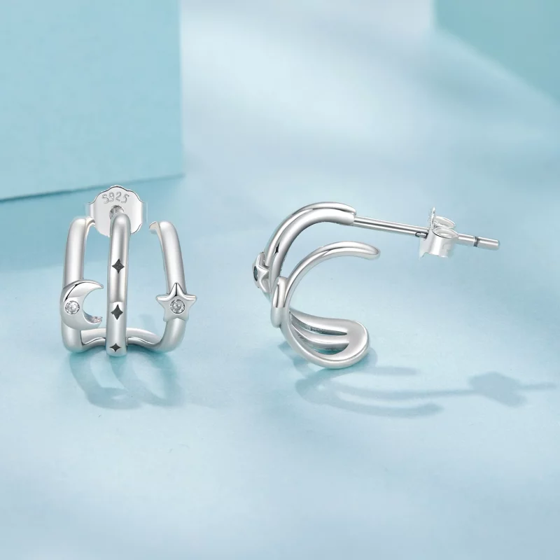 (image pour) Boucles d'oreilles multi-cercles Étoile Lune en argent sterling Pandora avec zir - Afficher 4