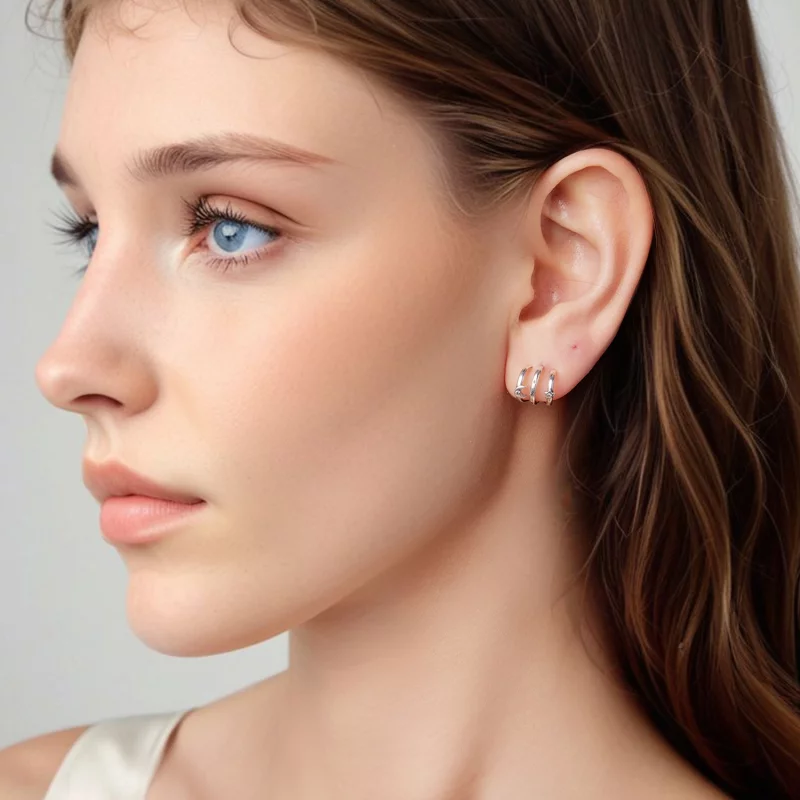(image pour) Boucles d'oreilles multi-cercles Étoile Lune en argent sterling Pandora avec zir - Afficher 7
