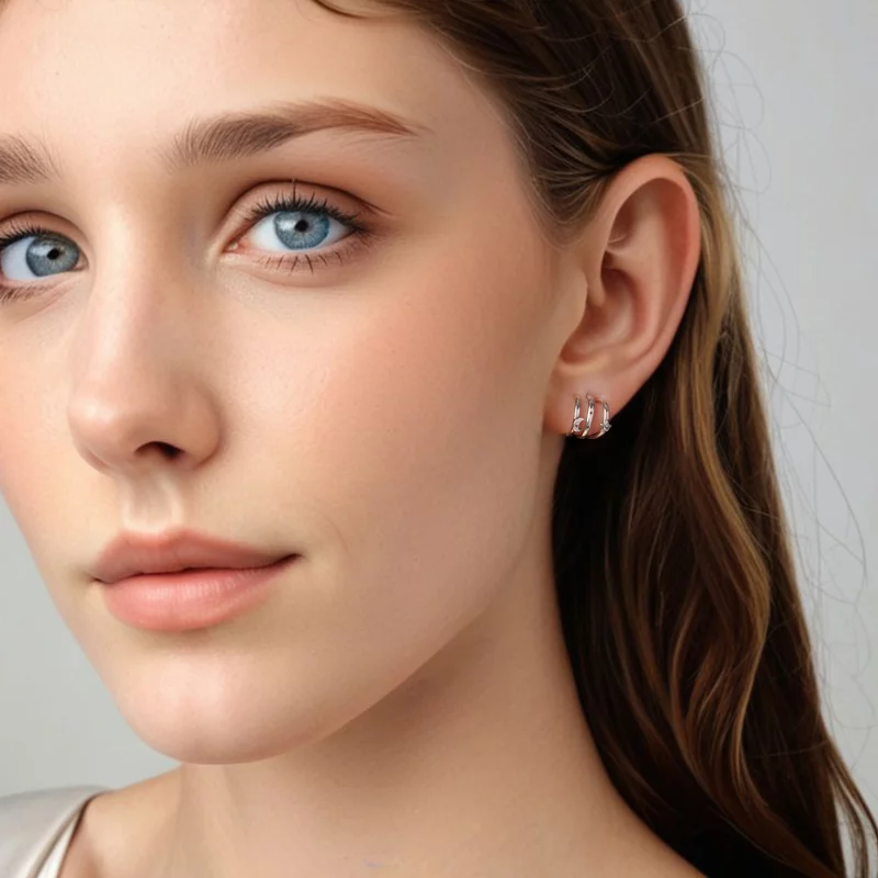 (image pour) Boucles d'oreilles multi-cercles Étoile Lune en argent sterling Pandora avec zir - Afficher 8