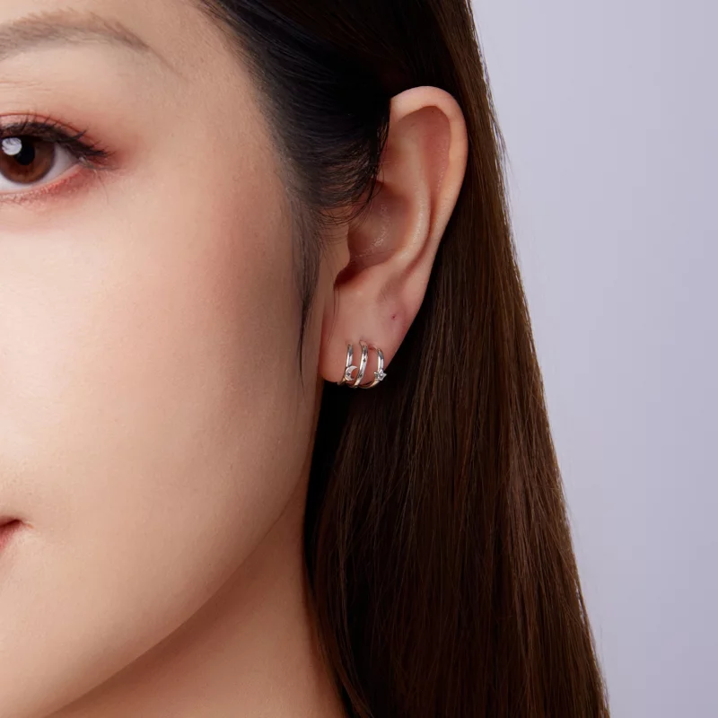 (image pour) Boucles d'oreilles multi-cercles Étoile Lune en argent sterling Pandora avec zir - Afficher 9