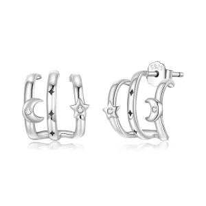 Boucles d'oreilles multi-cercles Étoile Lune en argent sterling Pandora avec zirconium et finition oxydée - SCE1898 (image pour) Boucles d'oreilles multi-cercles Étoile Lune en argent sterling Pandora avec zirconium et finition oxydée - SCE1898
