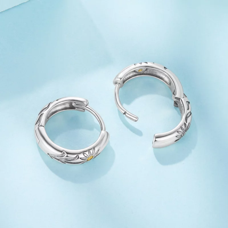(image pour) Pandora Style Boucles d'oreilles créoles Tournesol Oxydé en argent 925 avec zirc - Afficher 4
