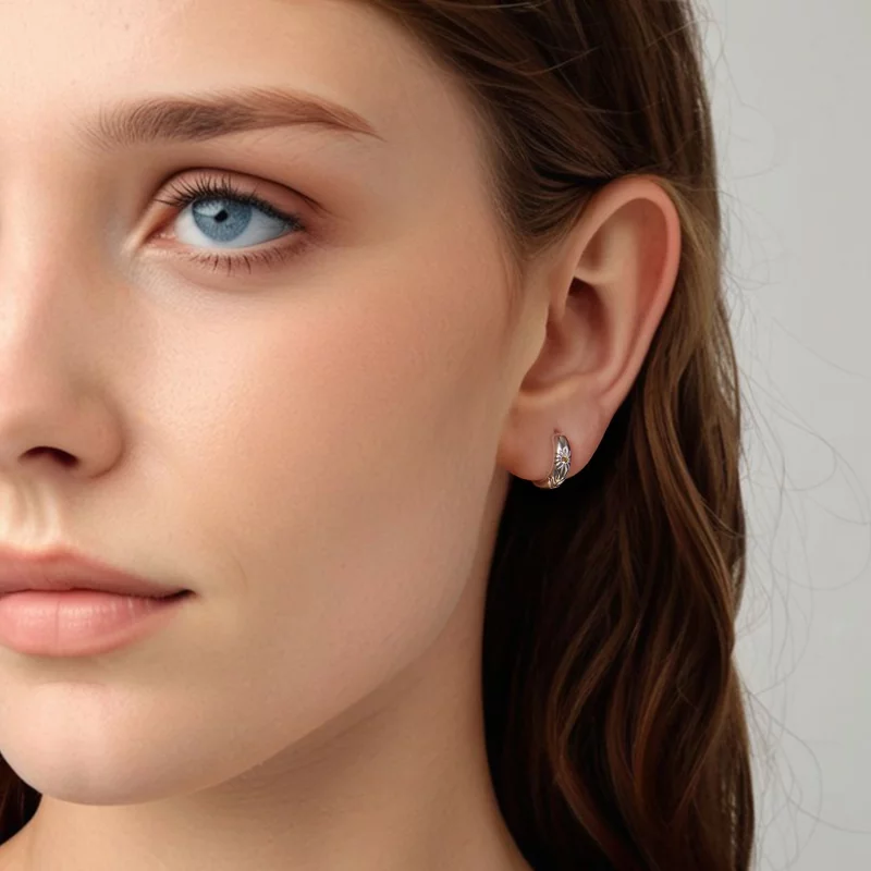 (image pour) Pandora Style Boucles d'oreilles créoles Tournesol Oxydé en argent 925 avec zirc - Afficher 8