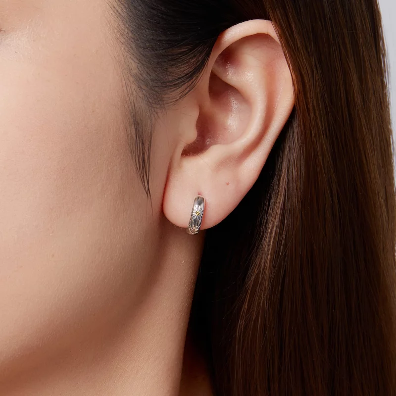 (image pour) Pandora Style Boucles d'oreilles créoles Tournesol Oxydé en argent 925 avec zirc - Afficher 9