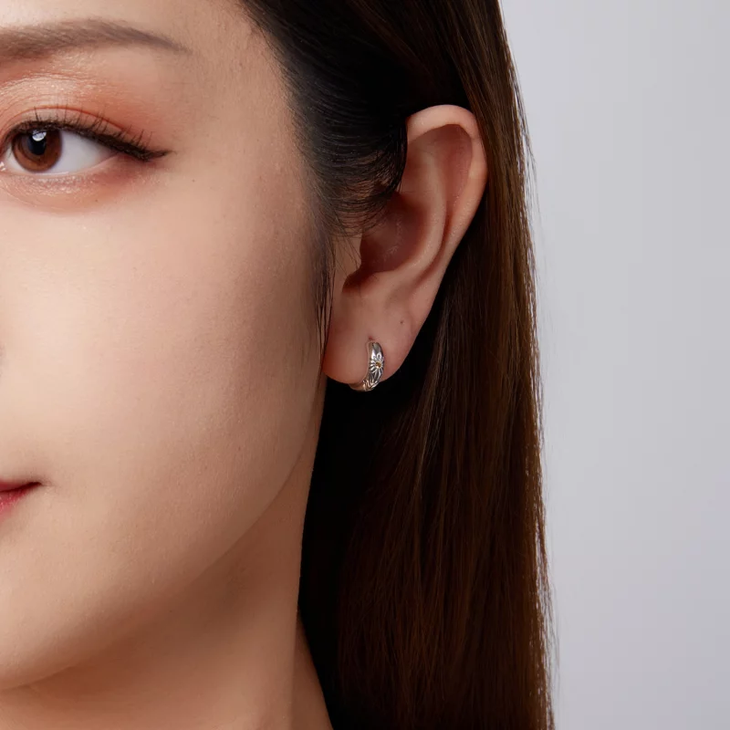 (image pour) Pandora Style Boucles d'oreilles créoles Tournesol Oxydé en argent 925 avec zirc - Afficher 10