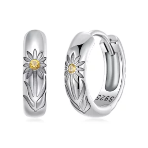 (image pour) Pandora Style Boucles d'oreilles créoles Tournesol Oxydé en argent 925 avec zirconium - SCE1919