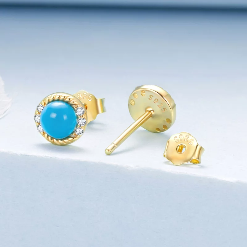 (image pour) Boucles d'oreilles à clou Pandora Style en argent sterling S925 avec turquoise e - Afficher 2