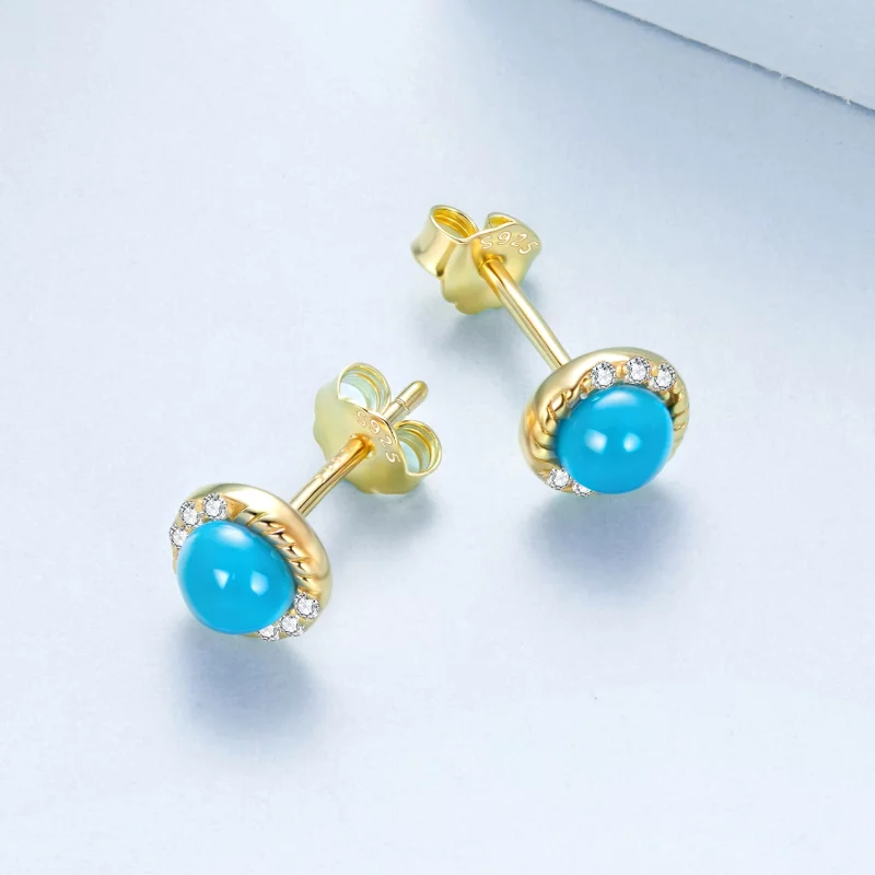 (image pour) Boucles d'oreilles à clou Pandora Style en argent sterling S925 avec turquoise e - Afficher 3