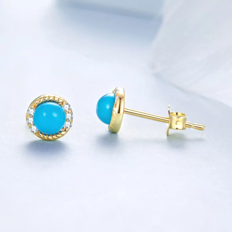 (image pour) Boucles d'oreilles à clou Pandora Style en argent sterling S925 avec turquoise e - Afficher 4