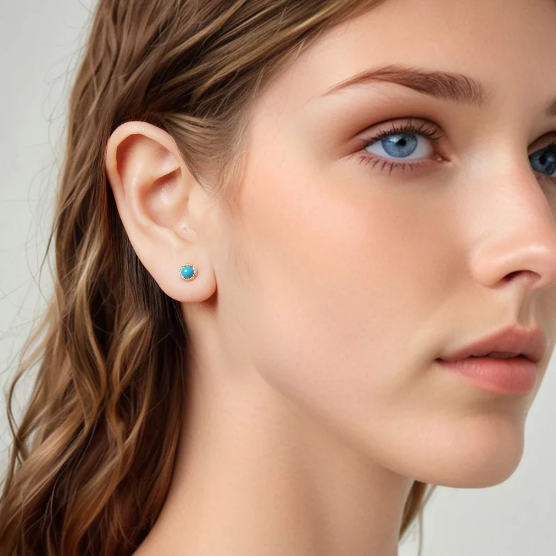 (image pour) Boucles d'oreilles à clou Pandora Style en argent sterling S925 avec turquoise e - Afficher 8