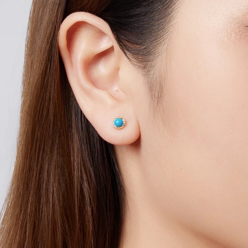 (image pour) Boucles d'oreilles à clou Pandora Style en argent sterling S925 avec turquoise e - Afficher 10