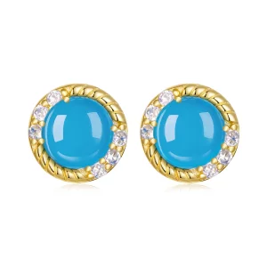 (image pour) Boucles d'oreilles à clou Pandora Style en argent sterling S925 avec turquoise et zircone cubique plaquées or - BSE1201