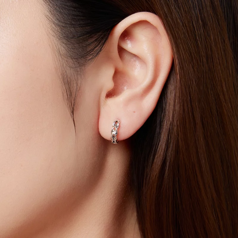 (image pour) Boucles d'oreilles Huggie à vignes torsadées Pandora en argent 925 avec finition - Afficher 10