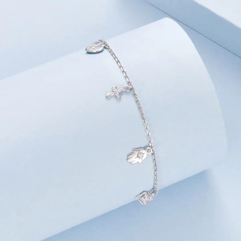 (image pour) Bracelet Amulette Style Pandora en Argent 925 avec Zirconium Cubique - Protectio - Afficher 2