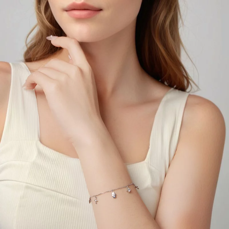 (image pour) Bracelet Amulette Style Pandora en Argent 925 avec Zirconium Cubique - Protectio - Afficher 5