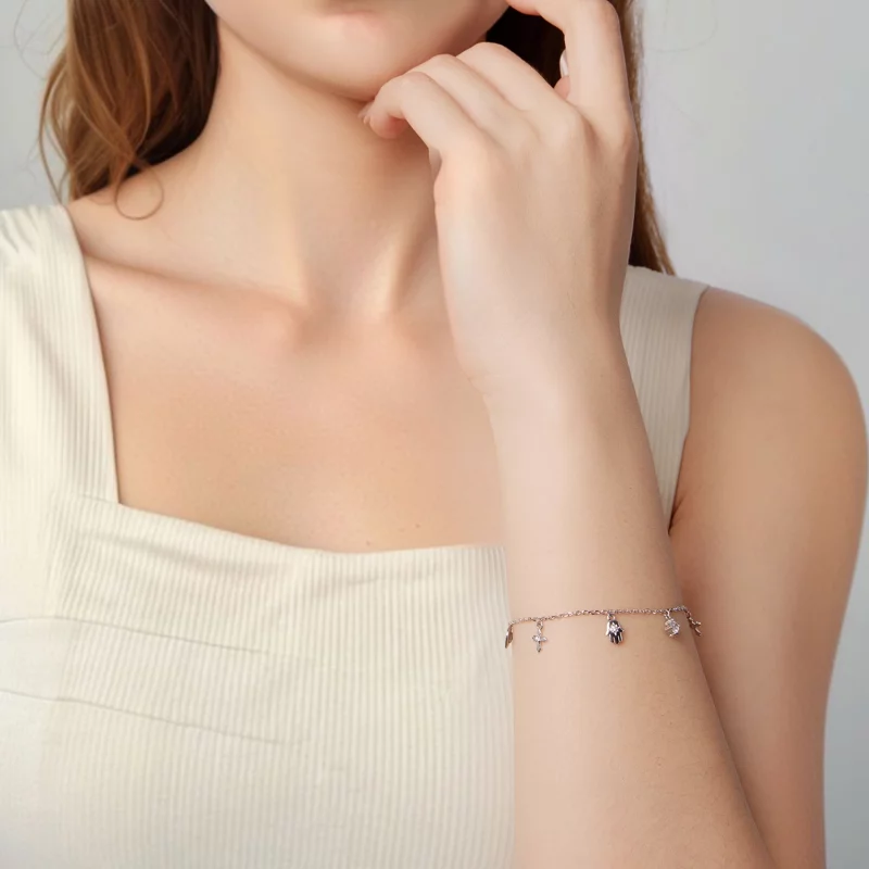 (image pour) Bracelet Amulette Style Pandora en Argent 925 avec Zirconium Cubique - Protectio - Afficher 6