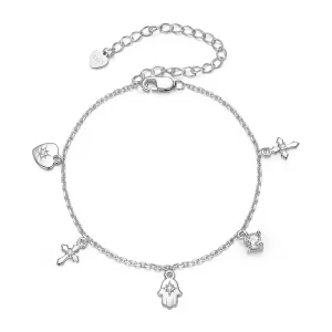 (image pour) Bracelet Amulette Style Pandora en Argent 925 avec Zirconium Cubique - Protection Plaquée Platine - BSB215