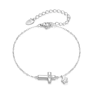 (image pour) Bracelet Pandora Style Croix Lumière Stellaire en Argent 925 Sterling avec Zirconium Cubique - Plaqué Platine Grâce - BSB214